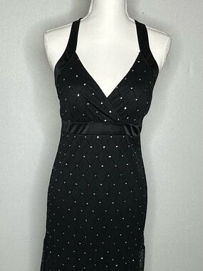 R&M Richards Black Strapless Crystal-Studded Evening Dress